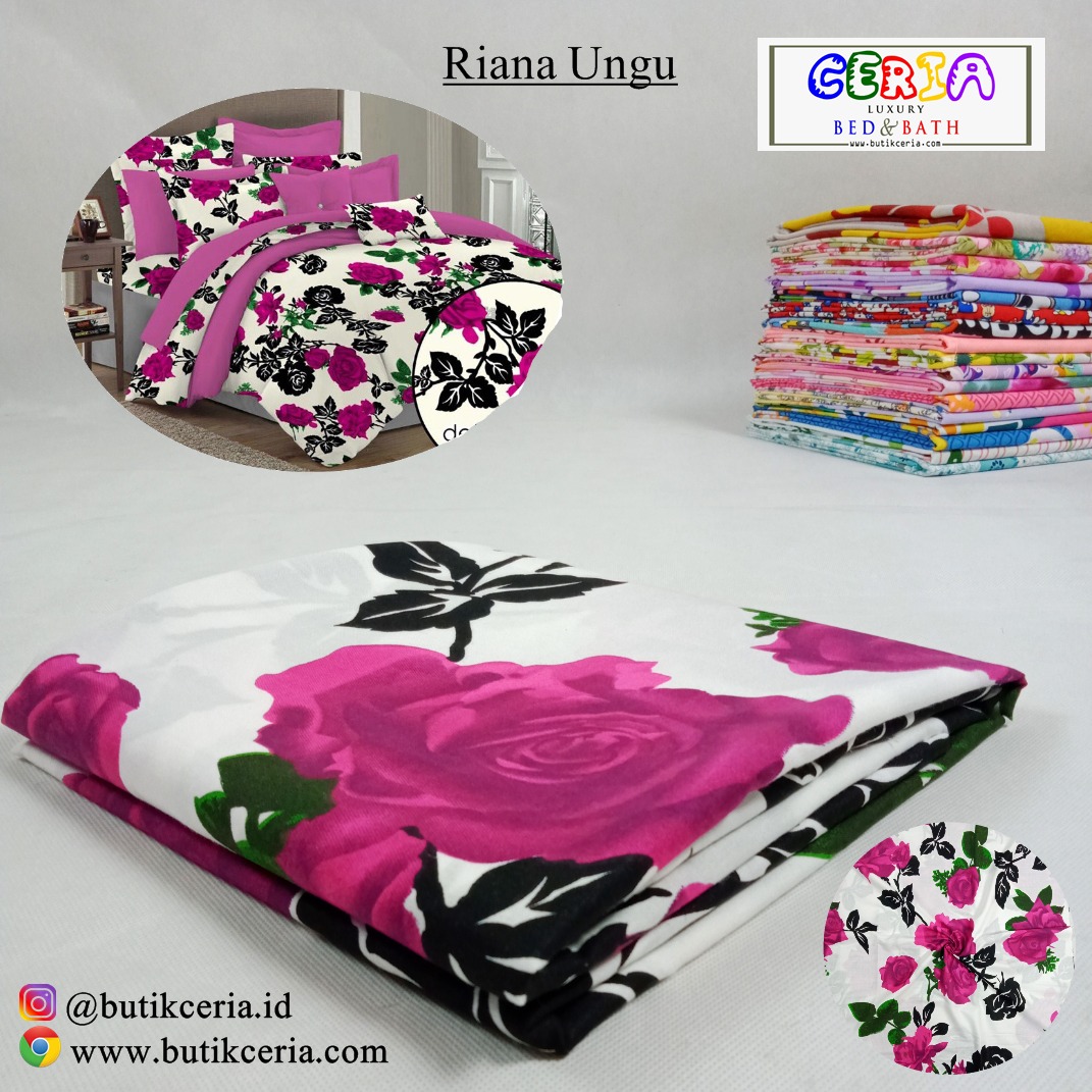 Bahan Kain Sprei Bedcover Motif Riana Ungu Butik Ceria